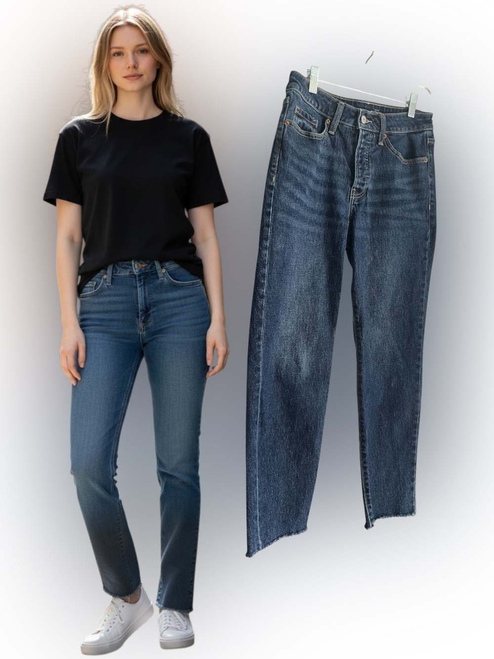 Old Navy OG Straight High Rise Jeans Size 4 Raw Hem Denim